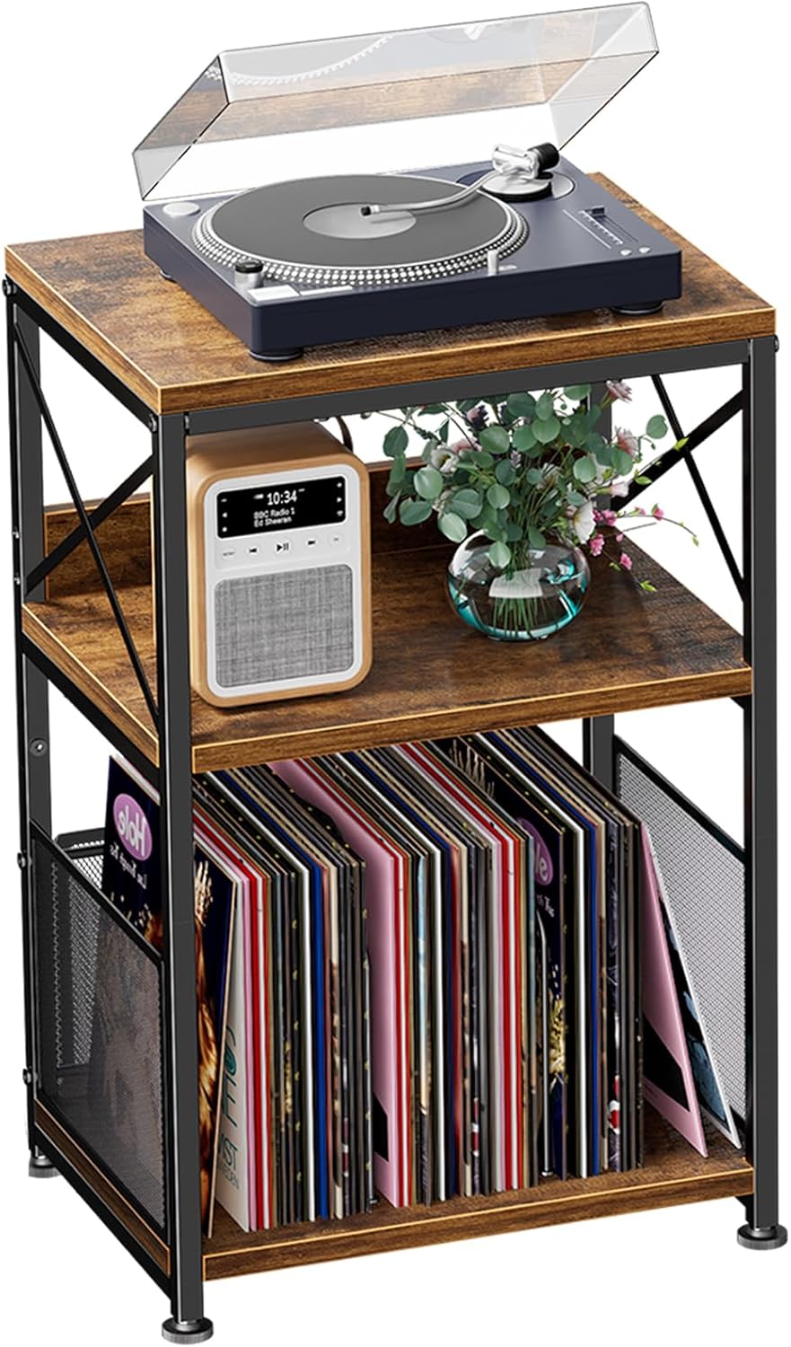Simple Trending Record Player Stand, Turntable Stand with Vinyl Storage Holds...