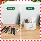 Christmas Pen Holder for Desk, PU Leather Pencil Holder for Desk with 2 Compartments for Home Office Supplies, Christmas Decorations Pencil Cup Desk Organizer