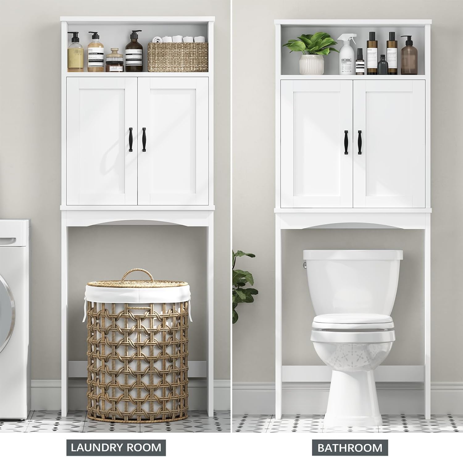 Over The Toilet Storage Cabinet, Over Toilet Storage Bathroom Organizer with Inner Adjustable Shelf and Top Open Storage Above The Toilet Storage Cabinet Behind Toilet Bathroom Cabinet, White