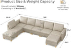 SITJOY 145" Faux Leather Modular Sectional Sofa with Storage, Mid Century Modern Sectional Couches for Living Room, Soft Padded Armrests, 8 Seat U Shaped Sectional Couch with Chaise, Greige