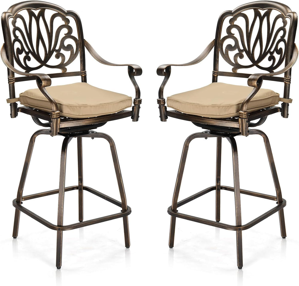 VINGLI Outdoor Swivel Bar Stools Set of 2, Cast Aluminum Patio Bar Height Cha...