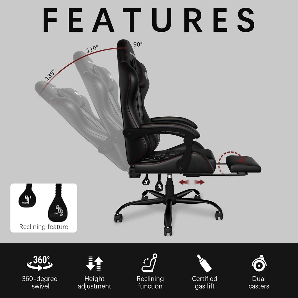 Gaming Chair, Heavy Duty Ergonomic Computer Gaming Chairs, High Back Video Game Chairs, 400 lbs Lumbar Support Linked Armrests Adult sillas Gamer with Retractable Footrest (Black)