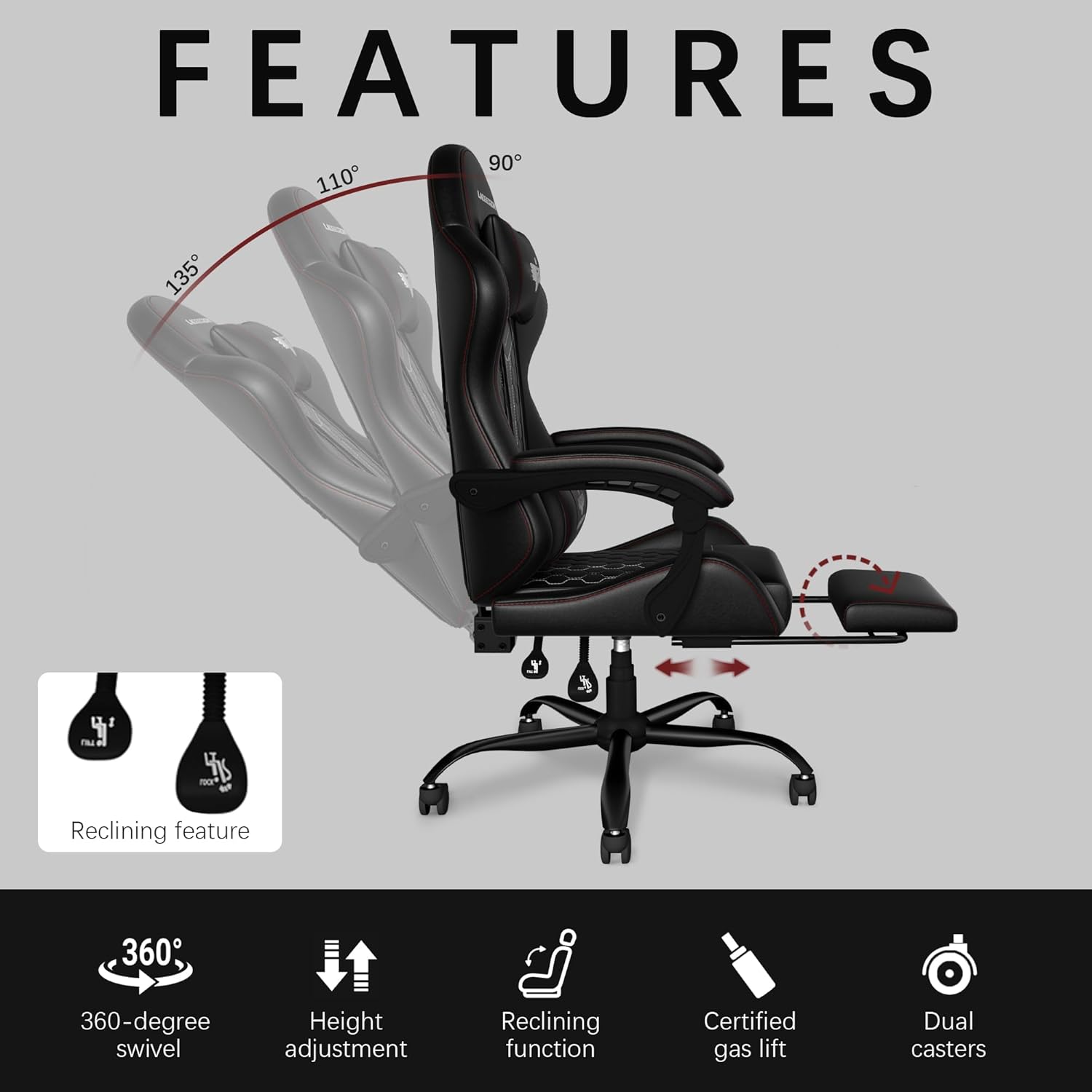 Gaming Chair, Heavy Duty Ergonomic Computer Gaming Chairs, High Back Video Game Chairs, 400 lbs Lumbar Support Linked Armrests Adult sillas Gamer with Retractable Footrest (Black)