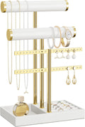 3 Tier Bracelet Holder Display - White Leather Bracelet Holder, Detachable T Bar Jewelry Holder Organizer for Bracelet, Necklace, Earrings, Rings, Watches, Bangle