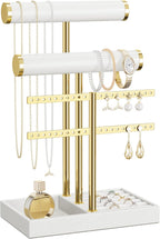 3 Tier Bracelet Holder Display - White Leather Bracelet Holder, Detachable T Bar Jewelry Holder Organizer for Bracelet, Necklace, Earrings, Rings, Watches, Bangle