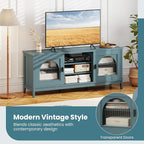 Giantex Farmhouse TV Stand for TVs up to 65", Modern Vintage Entertainment Center w/Storage, Adjustable Shelves, Cable Holes&Glass Doors, Media TV Console Table for Bedroom, Living Room (Teal Blue)