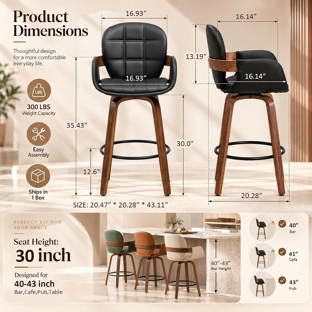 Mid Century Modern Bar Stools, Bar Height Stools with Walnut Finish