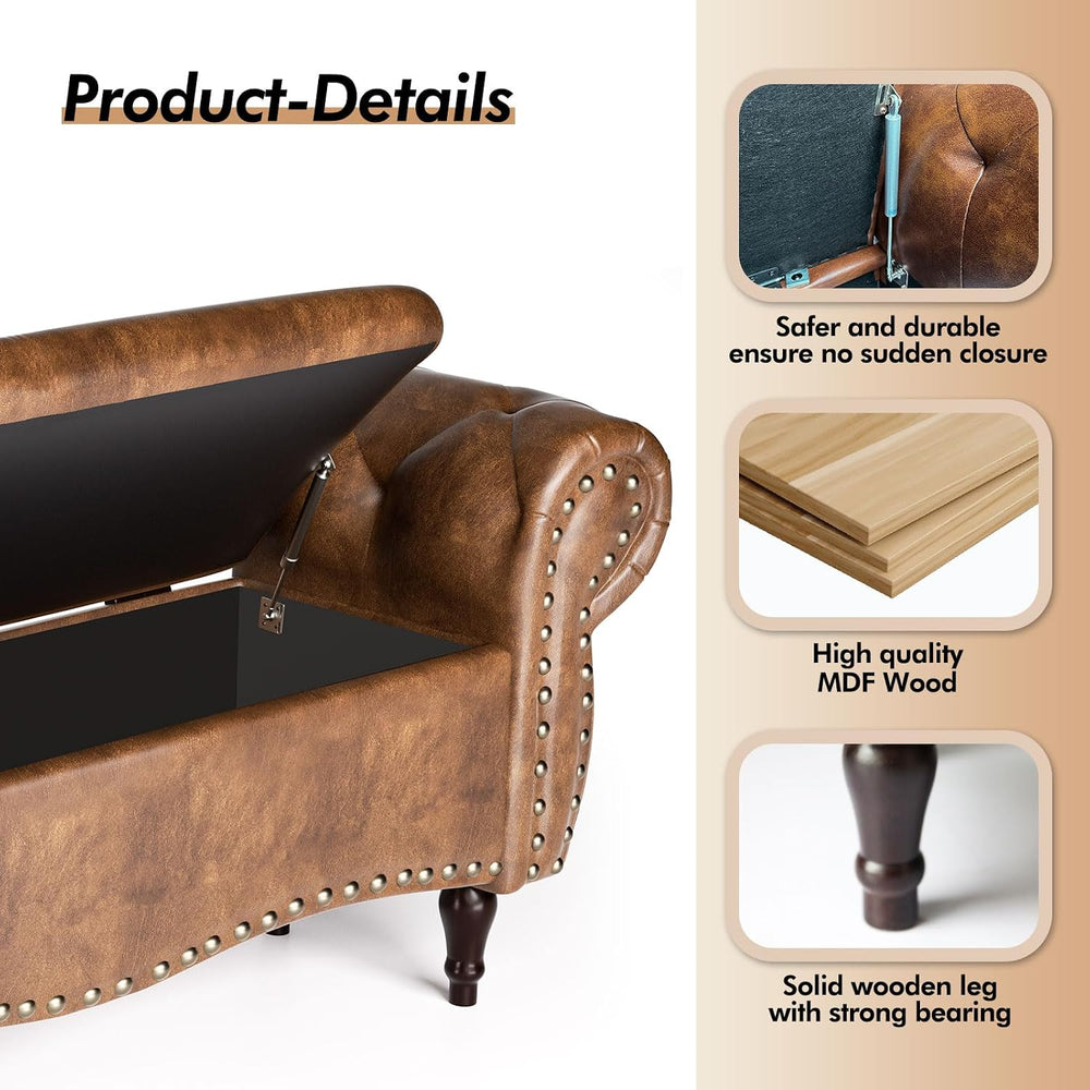 ZZW Storage Ottoman Bench, 51" Length Upholstered End of Bed Storage Ben...