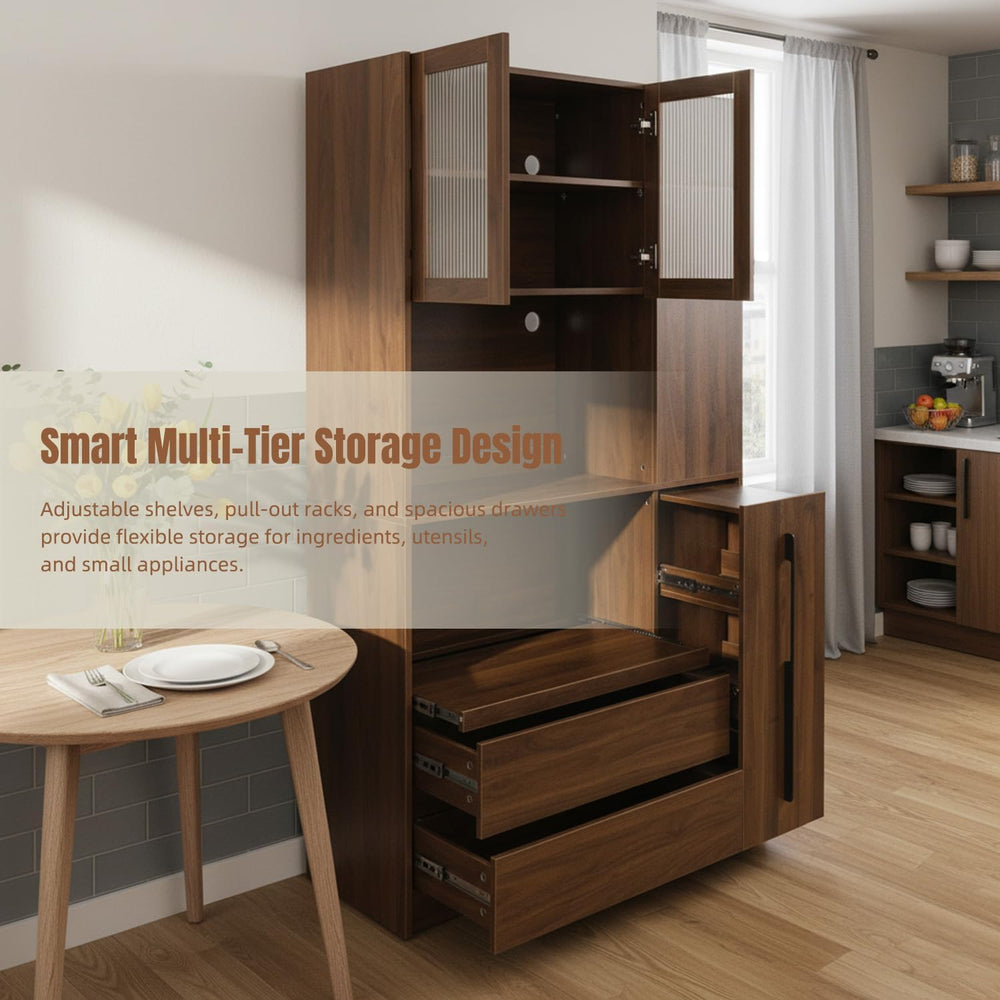 70.87" Tall Microwave Cart with Storage, Kitchen Pantry Cabinet with Mul...