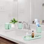 Green Bathroom Accessories Set - 4 Pcs Bathroom Accessory Set with Toothbrush Holder,Lotion Soap Dispenser,Qtip Holder Dispensr & Vanity Tray,Bathroom Countertop Vanity Oganizer - Green