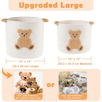 Large Blanket Baskets for Living Room, Teddy Bear Baskets Toy Storage Basket, 14" x 14" Woven Cotton Rope Basket for Kids, Toys Organizer Clothes Hamper with Embroidery, Teddy Bear Nursery Decor