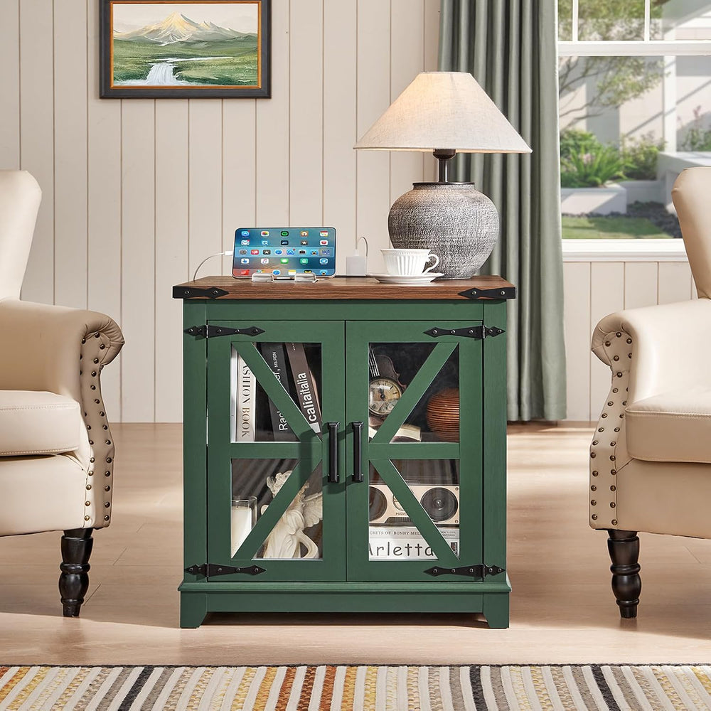 Joaxswe Farmhouse End Table with Charging Station, 24" Large Sofa Side T...