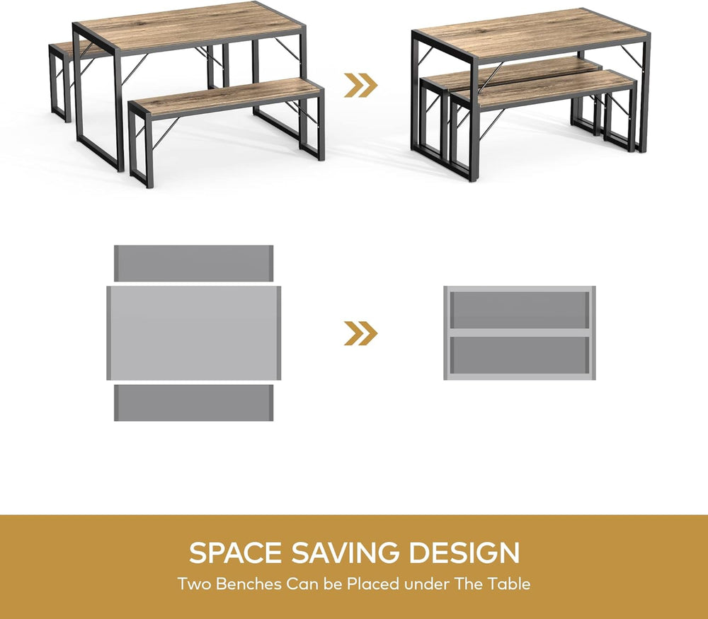 Gizoon 45.5" Dining Table Set for 4, Kitchen Table with 2 Benches Grey |...