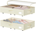 Under Bed Storage with Wheels, No Assemble Required 5.5 inches height beige under bed storage bins,Low Profile Rolling Under bed Shoe Storage containers，dorm under bed storage drawers