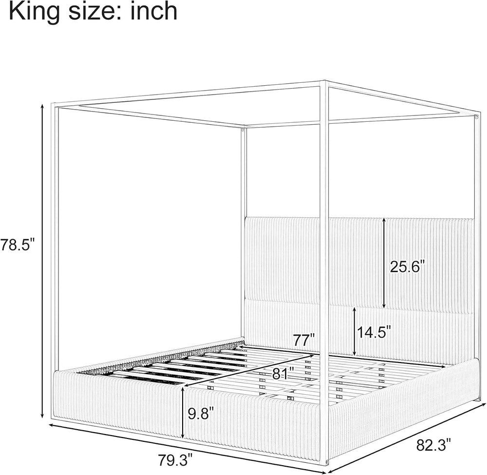 Modern Luxury 4-Poster Canopy Platform Bed King Size with Velvet Upholstered ...