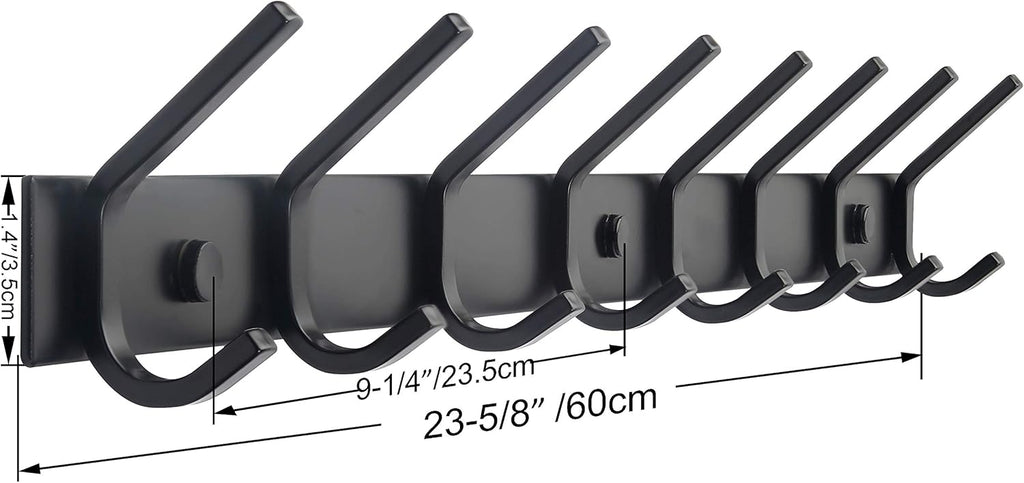 WEBI Coat Rack Wall Mounted,8 Coat Hooks for Hanging Coats,24" Heavy Duty Metal Double Hook Rack Rail Coat Hanger Wall Mount for Clothes Entryway Jacket,Black