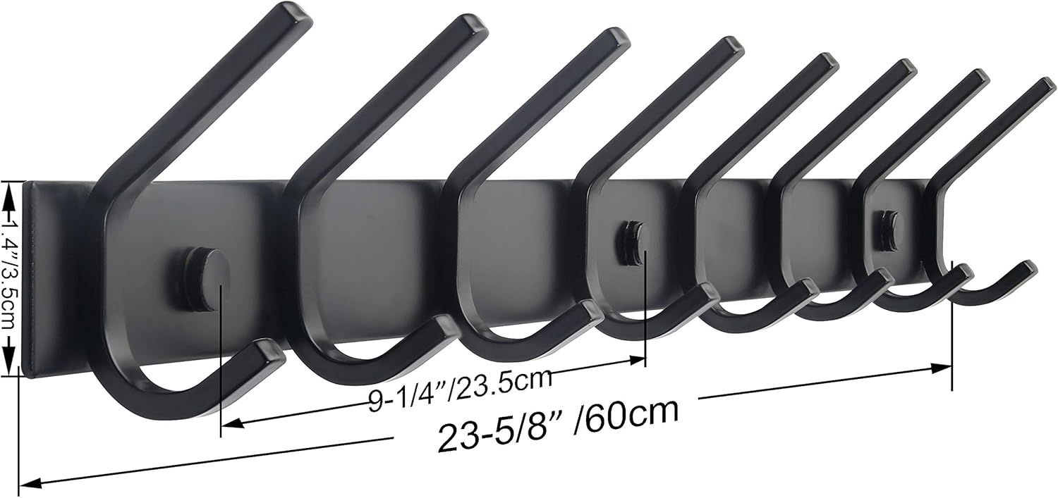WEBI Coat Rack Wall Mounted,8 Coat Hooks for Hanging Coats,24" Heavy Duty Metal Double Hook Rack Rail Coat Hanger Wall Mount for Clothes Entryway Jacket,Black