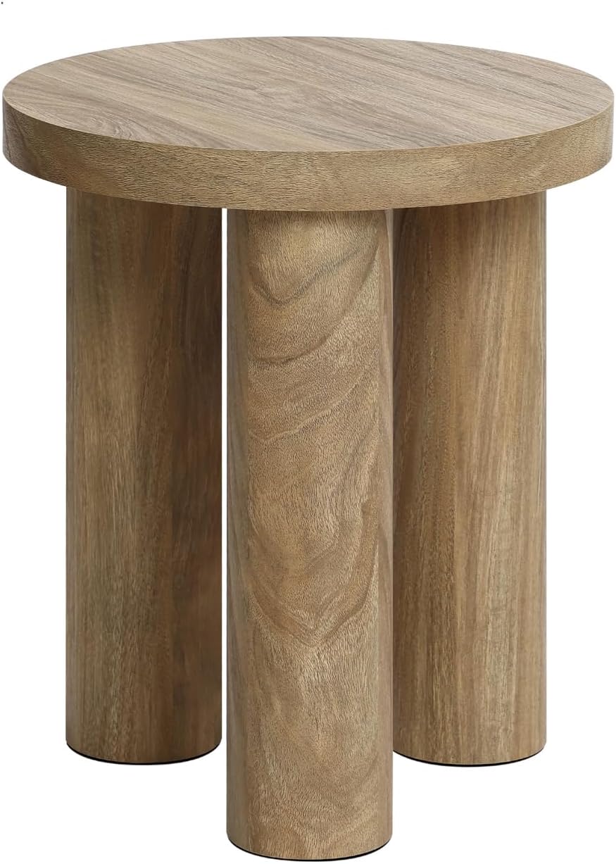 LuxenHome Round Side Table, 19" Tall End Table with 3 Pillar Legs, Moder...