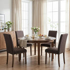TLSUNNY Upholstered Dining Chairs Set of 2/4, Tufted Parsons Design with Nail Head Trim, Solid Wood Legs and Padded Seat, Comfortable Fabric for Dining Room, Kitchen (Brown, Set of 2)