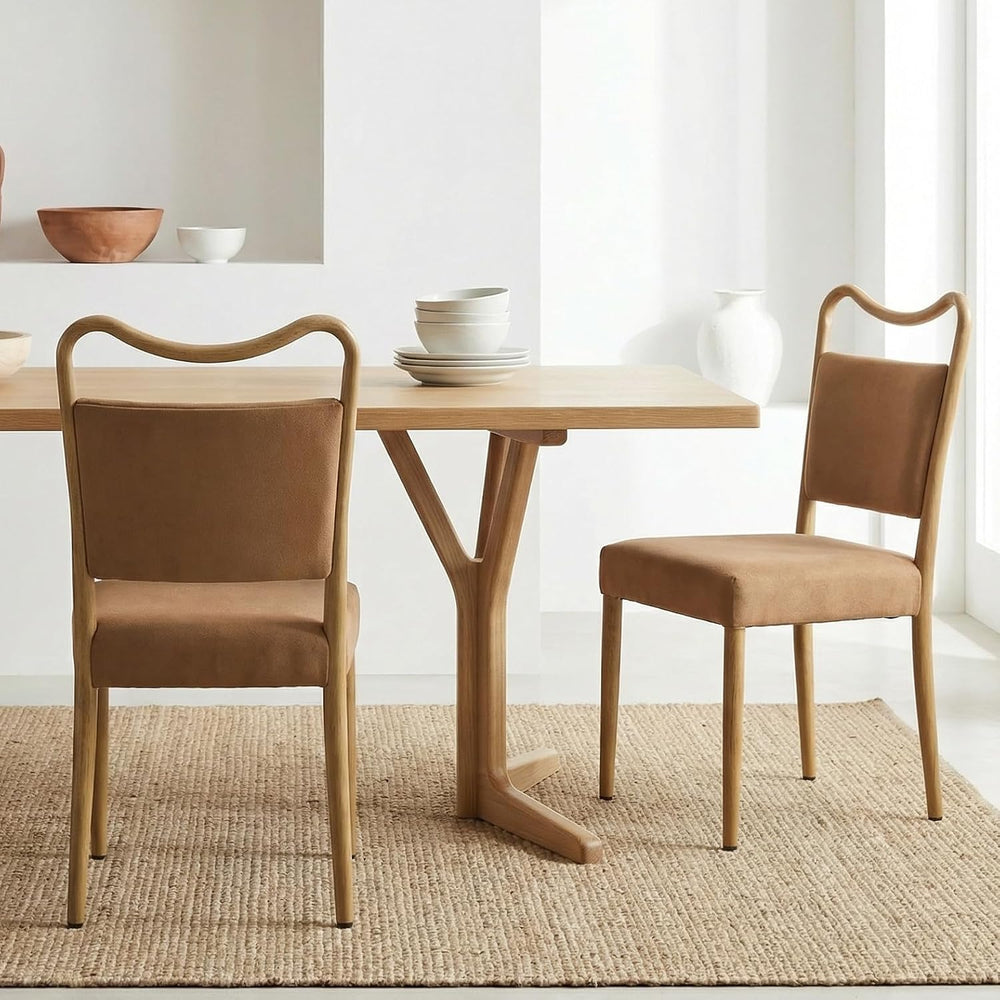 Velvet Dining Chairs Set of 2, Mid-Century Modern, Brown | Wood Grain Metal F...