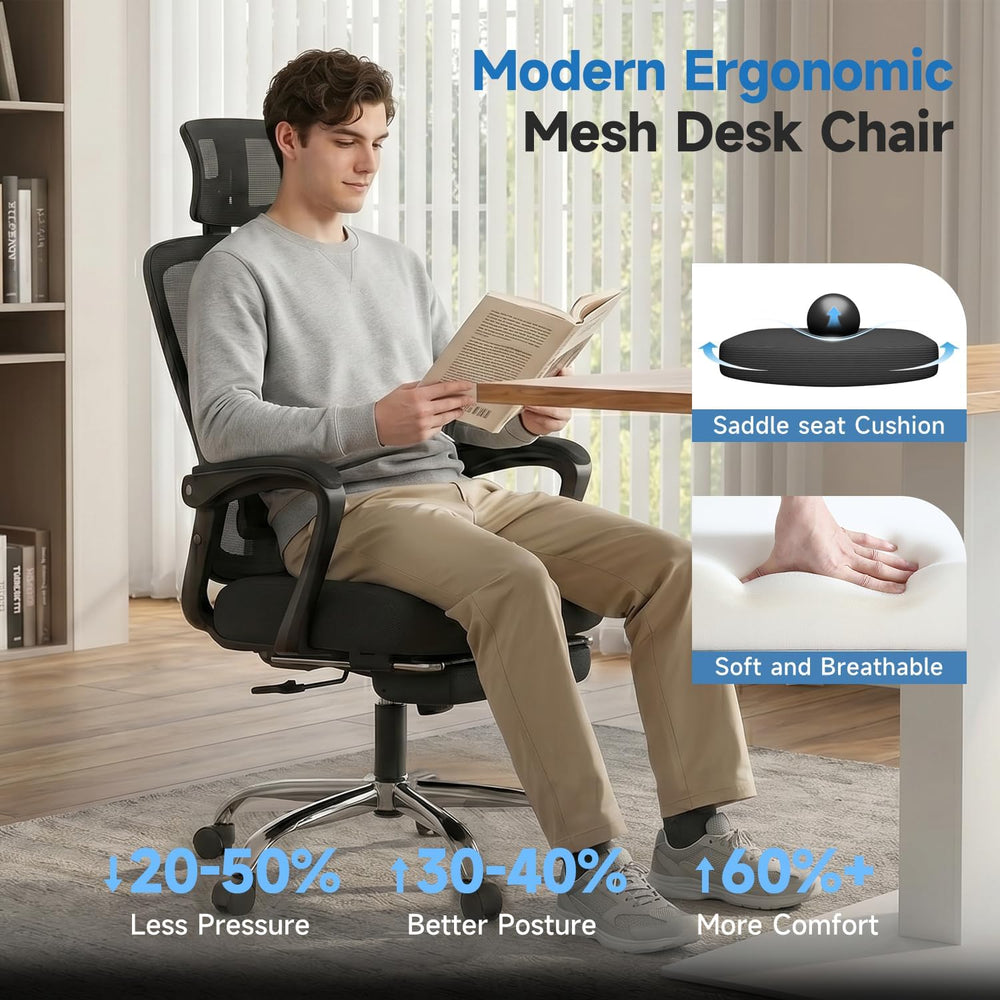 Ergonomic Office Chair with Footrest, 90-145° Reclining Desk Chair with Adjus...