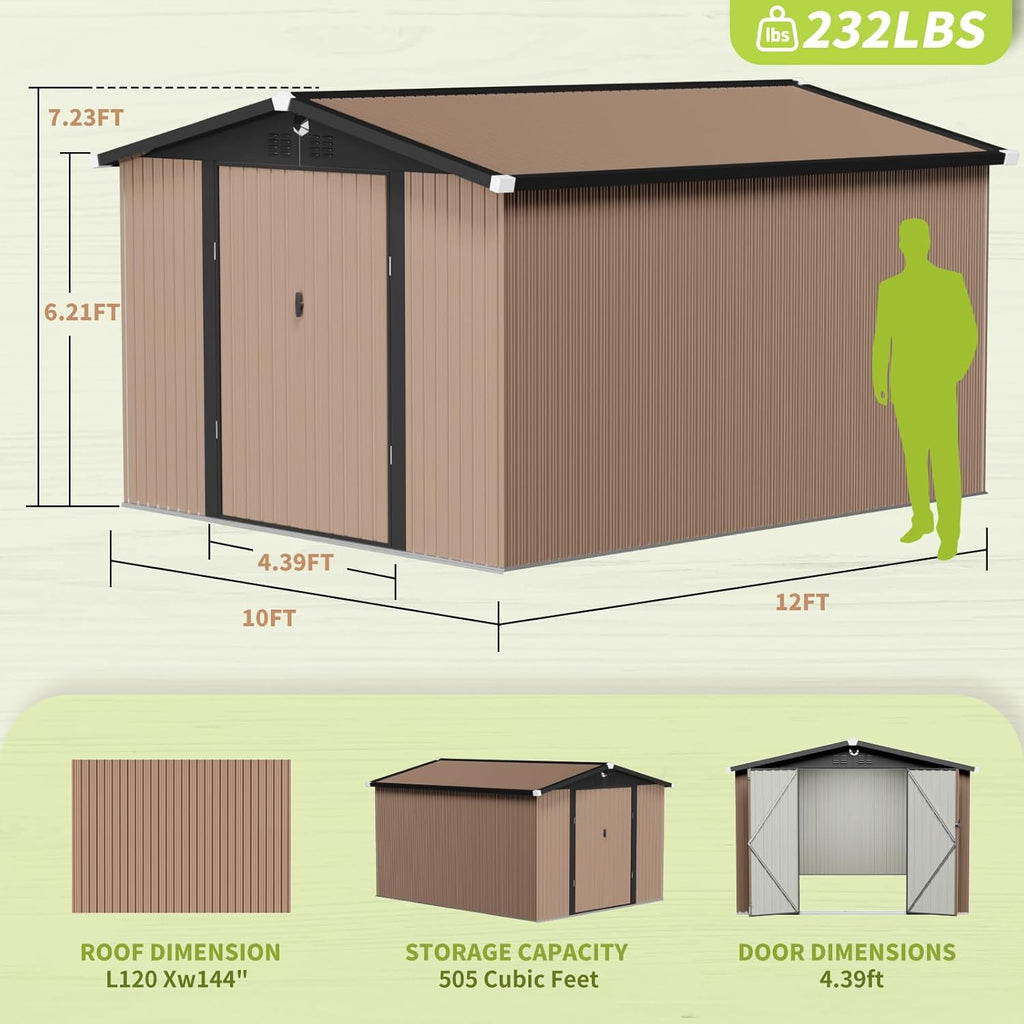 10x12 FT Metal Storage Shed, Outdoor Tool Sheds with Lockable Door, Large Heavy Duty Tool Sheds, Outside Waterproof Storage Building