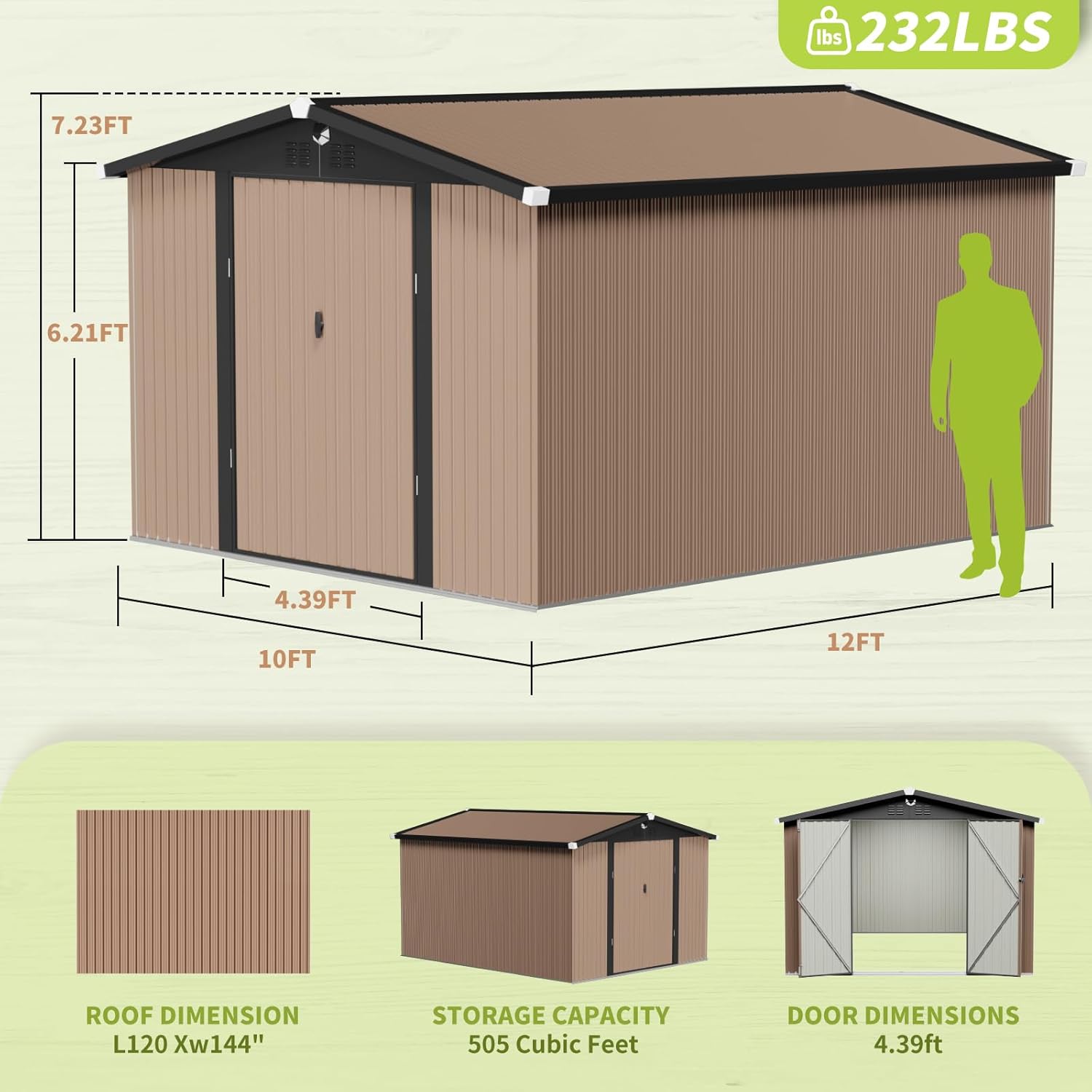 10x12 FT Metal Storage Shed, Outdoor Tool Sheds with Lockable Door, Large Heavy Duty Tool Sheds, Outside Waterproof Storage Building