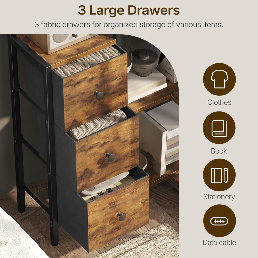 YATINEY Corner Bookshelf, 5-Tier L-Shaped Bookcase with 3 Fabric Drawers, Sto...