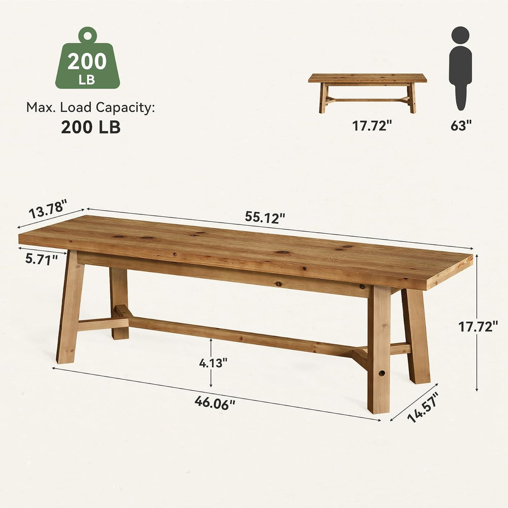 55.12-Inch Solid Wood Dining Bench, Farmhouse Long Kitchen Bench with Strengt...