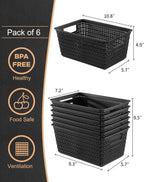 EOENVIVS Set of 6 Baskets For Organizing, Plastic Storage Bins and Small Basket for Organization and Storage Shelves Drawers Desktop Closet Playroom Classroom Office, Black
