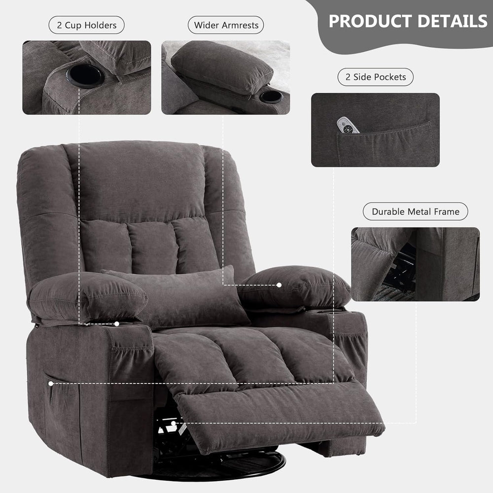 Swivel Rocker Recliner Chair with Vibration Massage and Heat Ergonomic Lounge...
