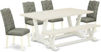 East West Furniture V027EL207-6 6 Piece Modern Dining Table Set Contains a Rectangle Wooden Table with V-Legs and 4 Gray Linen Fabric Parson Chairs with a Bench, 40x72 Inch, Multi-Color