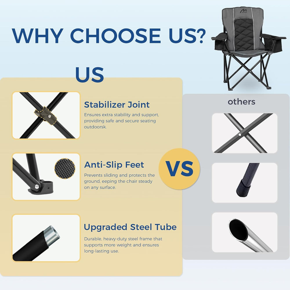 Oversized Padded Camping Chair, Heavy Duty Steel Frame, 450 lb Capacity, Fold...