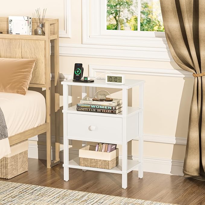 Lerliuo Nightstand Set of 2 with Charging Station and USB Ports, 3-Tier Stora...
