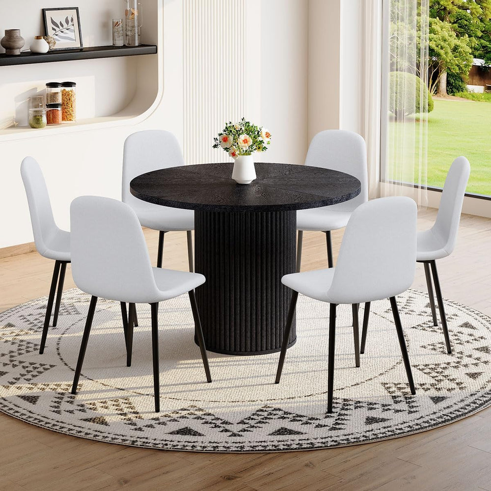 Round Dining Table Set for 6, Black Kitchen Table Set for 6 with 42''...