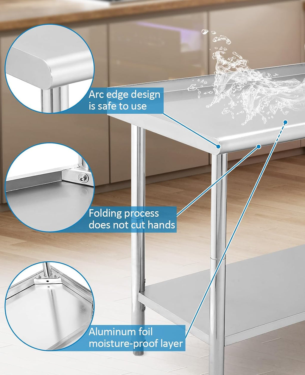 GarveeTech 60 in x 24 in Stainless Steel Prep Table, NSF Metal Work Table with Backsplash, Adjustable Undershelf, 5 Hooks, Heavy Duty Workbench Workstation for Home Kitchen Restaurant