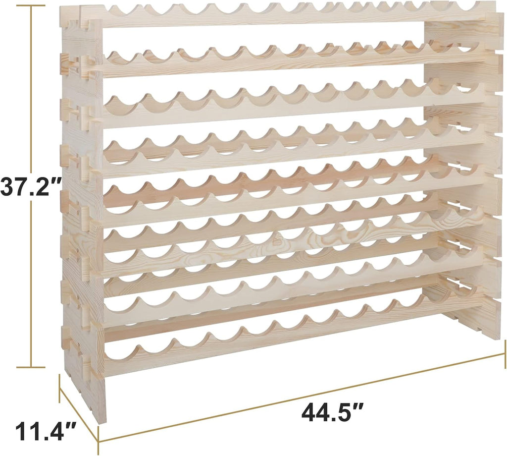 96 Bottle Modular Wine Rack Freestanding Floor Wine Holder, Stackable Wine Storage Rack Display Shelves, Solid Wood - Wobble-Free (96 Bottles)