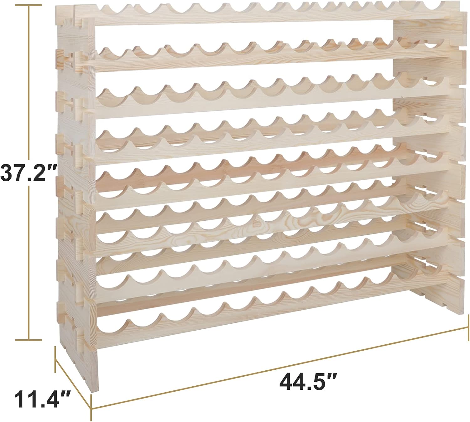 96 Bottle Modular Wine Rack Freestanding Floor Wine Holder, Stackable Wine Storage Rack Display Shelves, Solid Wood - Wobble-Free (96 Bottles)