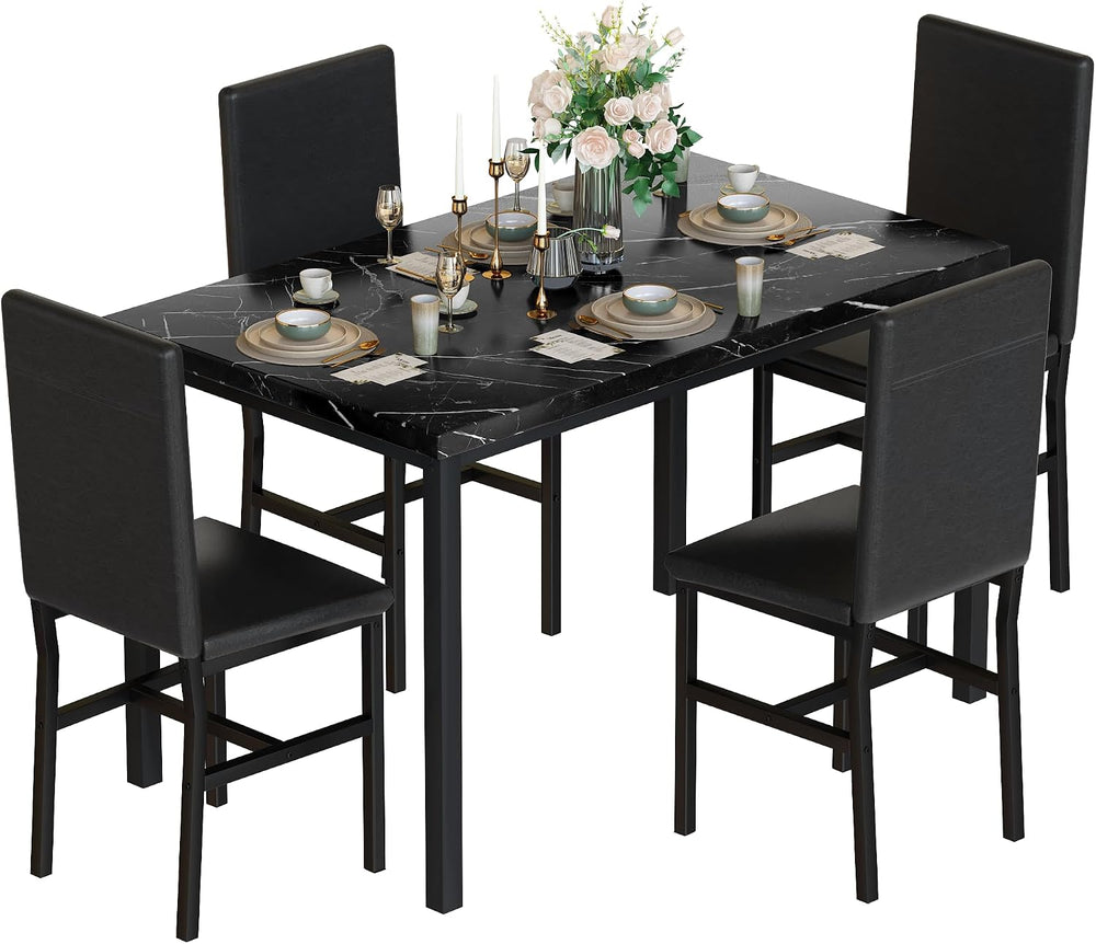 Hooseng Dining Table Set for 4, Modern Kitchen Table Chairs Set of 4, Black