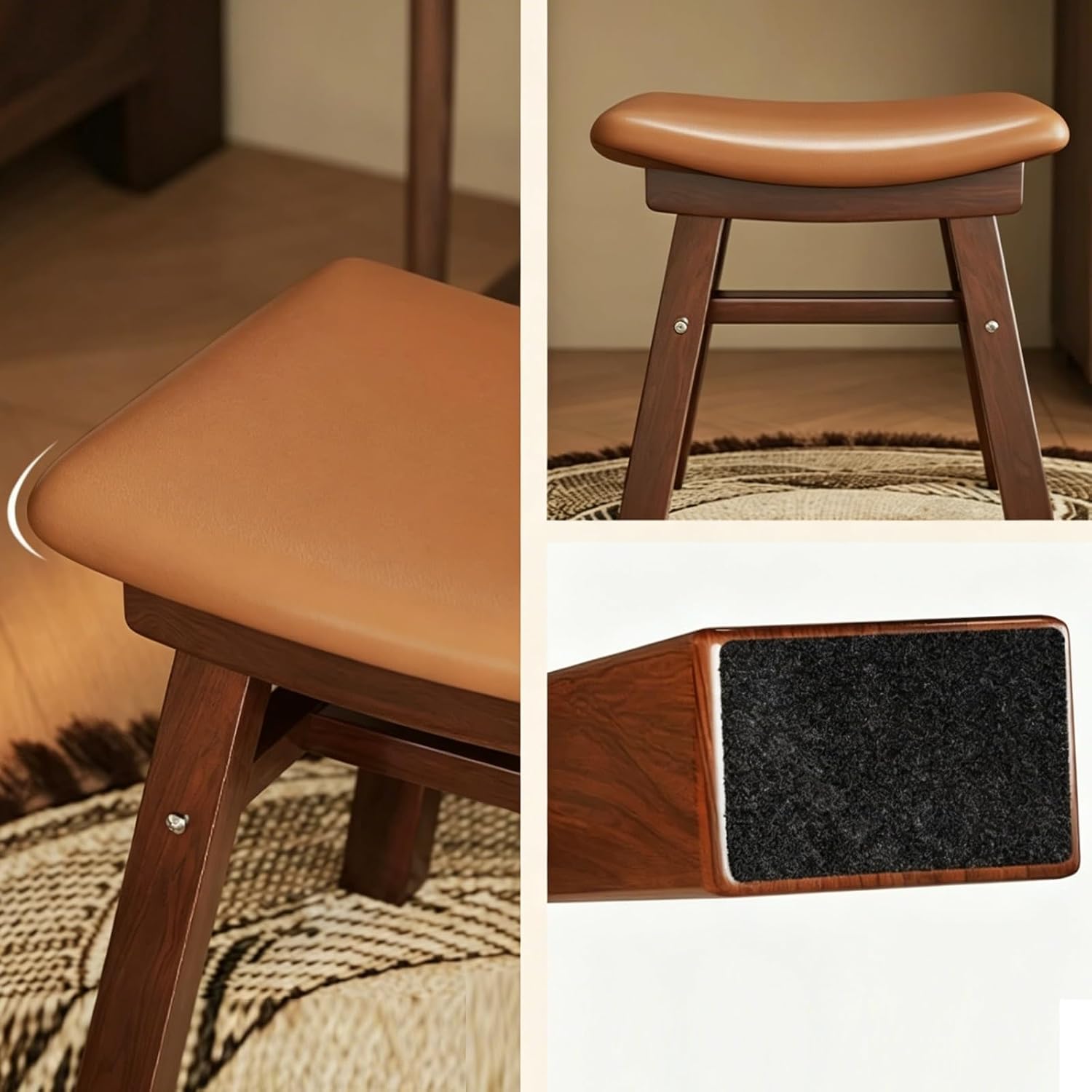 Saddle Seat Counter Stool, Stackable Kitchen Stools, Modern Dining Chair, Work Vanity Chair, Solid Wood, for Small Spaces Home Bedroom Study(Black)