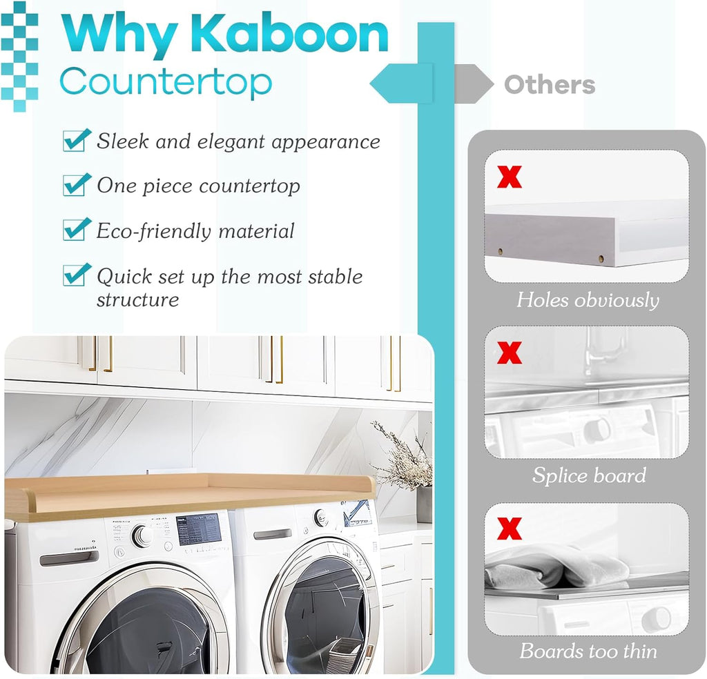 Kaboon Washer Dryer Countertop, Melamine Countertop with Edge Rails - 27.5" Depth x 54" Width Laundry Room Organization, Light Walnut