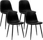 CangLong Black Dining Chairs, Modern Faux Leather Upholstered Kitchen Chairs Armless Accent Chairs with PU Leather Backrest & Metal Legs for Dining, Living & Meeting Room, Set of 4