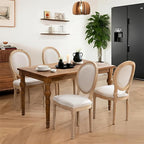 French Country Dining Chairs Set of 4,Farmhouse Upholstered Dining Room Chairs with Round Back and Solid Leg,Fabric Kitchen Side Chairs for Kitchen/Bedroom/Dining Room,Beige