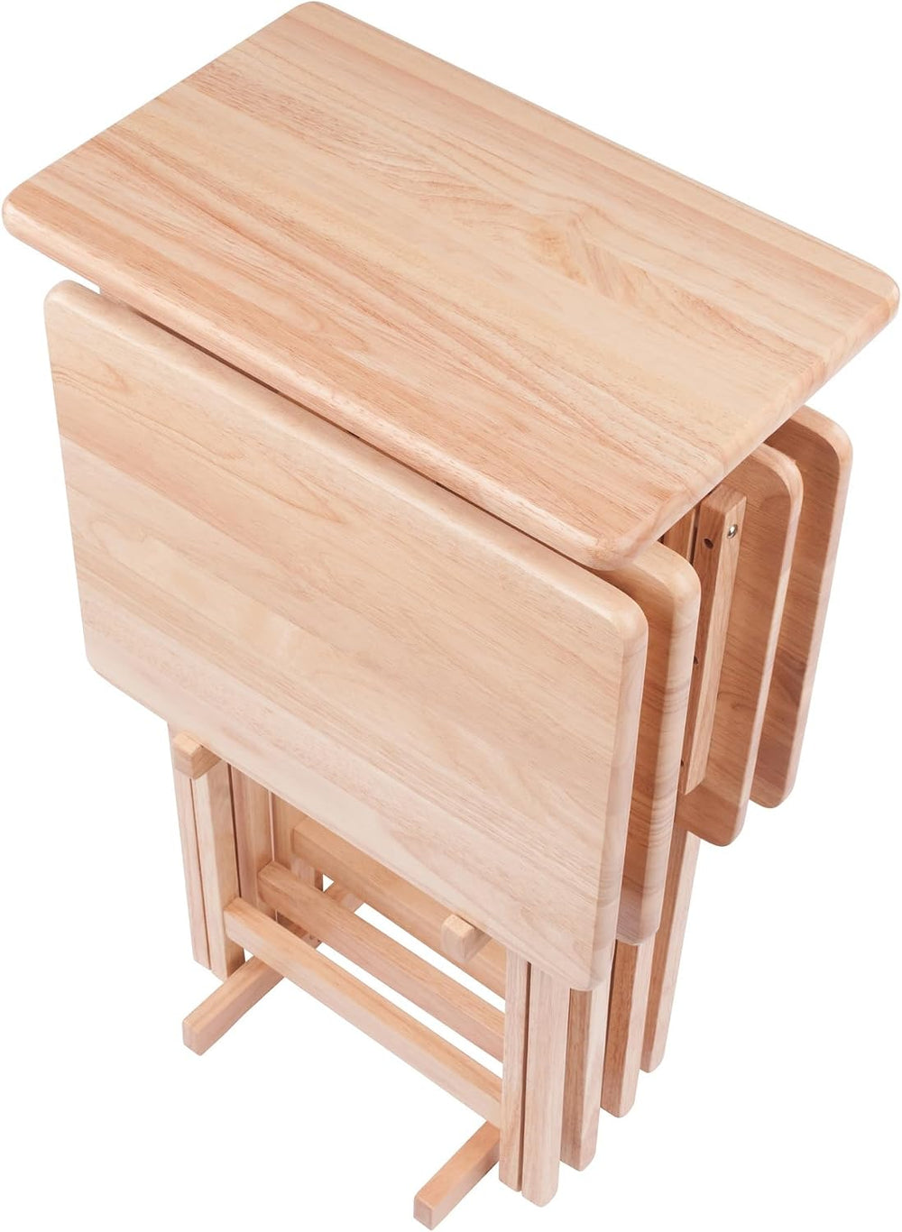 Winsome Riley Set of 4 Snack Tables with Stand in Natural Finish