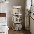 3 Tier Rotating Bookshelf Spinning Bookshelf Tower Swivel Bookcase Round Book Shelf for Small Space Revolving Bookcase for Playroom Bedroom Living Room