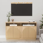 Yechen Fluted TV Stand with 4 Arched Reeded Design Doors, Modern Entertainment Center with Storage for Up to 55 Inch, Media Console, Multi-Functional TV Cabinet for Living Room, Natural Oak
