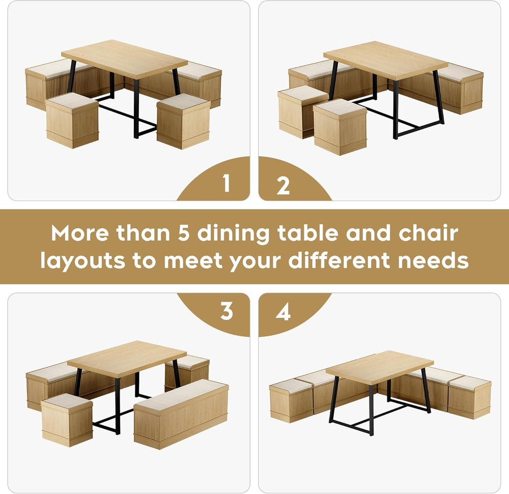 XIAO WEI Corner Dining Table Set, 6-Piece Breakfast Nook Dining Set with Stor...