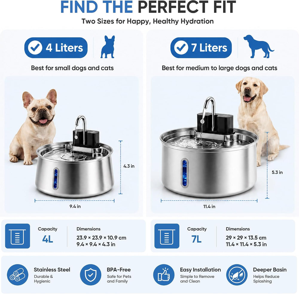 Selene Wireless Dog Water Fountain, 4L Stainless Steel Dog Water Fountain wit...