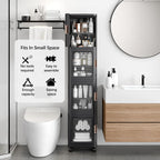 VECELO 4-Tier Tall Narrow Storage Cabinet with Movable Wheels, Adjustable Shelves, Anti-Tip, Slim, for Small Space, Bathroom, Kitchen, Laundry, Black