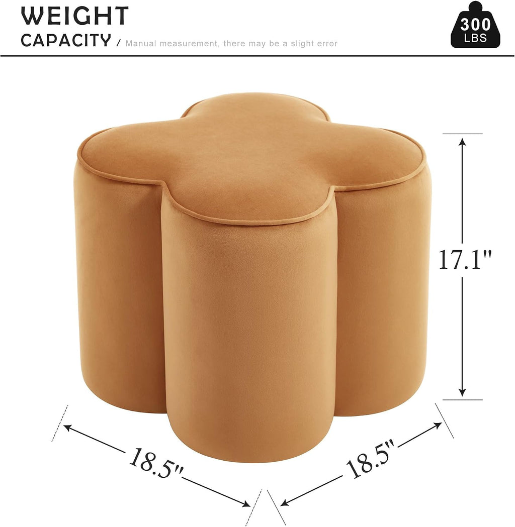 Camel Velvet Ottoman Set of 2, Small Vanity Stool, Modern Footstool | Multi-Functional Ottoman Stool, Footrest for Couch, Flower Footstool for Makeup Room, Entryway and Living Room